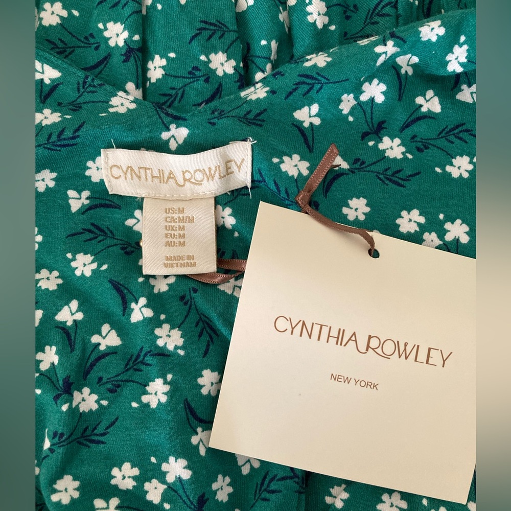 NWT Cynthia Rowley green floral sleeveless V-neck mini dress, size medium - Picture 2 of 11